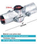8 Pack 1 3/8 Inch Line Rail Clamps For Chain Link Fence Cross Grid Boulevard Fittings 0.11 Inch Thick Carbon Steel With Hot Dip Galvanized Finish Heavy Duty Rails And Posts Securing Clamp Set, close-up view showing measurements and galvanized finish.