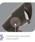 Close-up of LED 12V Landscape Accent Light With Adjustable Beam Angle and Built In Dimming in bronze finish with focus on adjustment feature