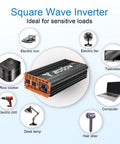 Solid 2000 Watt Power Inverter 12V DC To 110V AC Converter For Rv Truck Home And Off Grid Solar powering various devices.