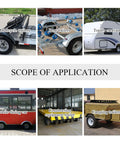 Image showing various vehicles: motorcycle trailers, boat trailers, trailer caravan, mobile dining car, construction trailer, camping trailers. Scope of application.