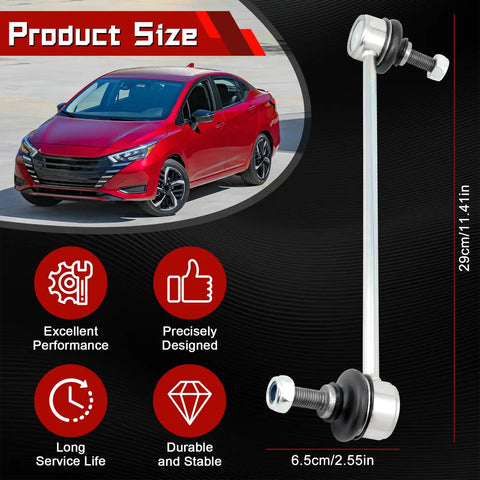 Two Pack Front Stabilizer Sway Bar Links Compatible With Versa 2007 2019 shown with car and product specs
