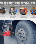 High Performance 1 Inch Air Impact Wrench Built With A Pinless Hammer Mechanism And 4200 Rpm No Load Speed Plus Boss Level 2800 Ft Lbs Max Torque For Yanking Rusty Bolts On The Shop Floor in use during auto repair.