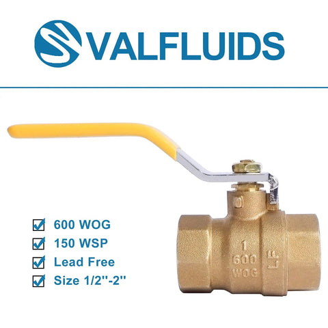 Full Port Forged Lead Free Brass Ball Valve With Female Thread NPT Connector 1/2 Inch Two Piece Body