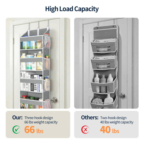 Game Changing Over The Door Organizer With Six Hella Roomy Clear Pockets For Sneakers Accessories And Daily Gear Heavy Duty Hanging Closet Rack To Declutter Any Tight Room Today, showing two hanging organizers with different capacities.