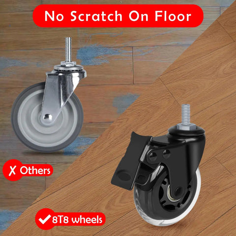 Three Inch Rubber Caster Wheels With Brakes, Heavy Duty Swivel Castors Set Of 4 For Furniture On Hardwood Floors