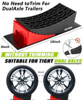Side view of RV Leveling Blocks 2 Pack With Ramp Kit For Camper And Travel Trailer, Heavy Duty RV Levelers Up To 35,000 Lbs, showing the fit without trimming for dual axle trailers.