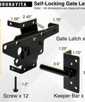 Heavy Duty Self Locking Gate Latch Post Mount For Wood And PVC Fences Durable Metal Gate Lock Hardware dimensions shown