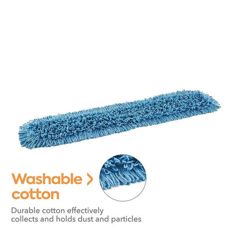 Top Shelf Loop End Cotton Dust Mop Head 48 Inches Wide For Rapid Hard Surface Cleaning In Blue features durable cotton that collects dust.
