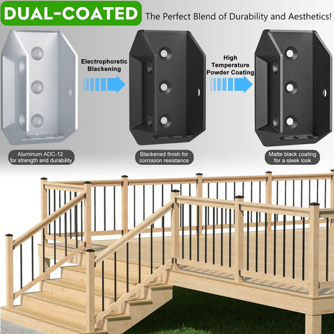 Heavy Duty Aluminum Deck Railing Bracket Connectors For 2 By 4 Wood Posts Outdoor Fence Stair Rail Hardware Set Dual-Coated Design