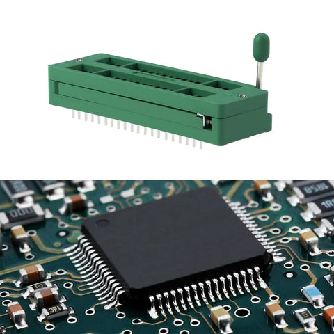 Four Pack 40 Pin 2.54mm ZIF IC Socket For Microcontrollers with Locking Adapter and Circuit Board Integration