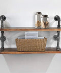 1x2 Black Painted Iron Pipe Nipple Set, 10 Pack used in wooden shelf with industrial decor