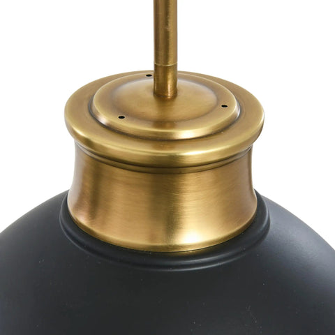 Close-up of natural brass accent on Dope Mid Century Inspired 2-Tone Ceiling Light With Frosted Glass Diffuser, Matte Black Shade