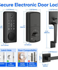 Secure Electronic Door Lock dimensions with measurements, showcasing the Super Slick Smart Door Lock Handle Set Delivering Breezy No Fuss Keyless Entry With Fingerprint Scan App Control And Easy Apple Watch Sync For Bedroom Or Workspace Deadbolt Protection.