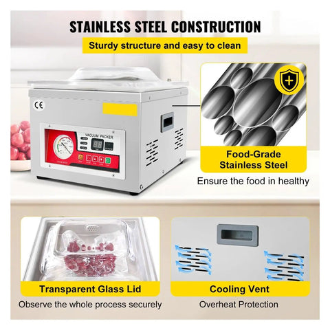 Commercial Chamber Vacuum Sealer That Locks Down Freshness And Keeps Your Kitchen Vibes On Point With A Smooth 180 Watt Pump for meat packaging.