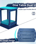 Square Outdoor Side Table With 2-Tier Storage, Weatherproof HDPE End Tables For Backyard Pool Porch Garden Lawn, Arc Design