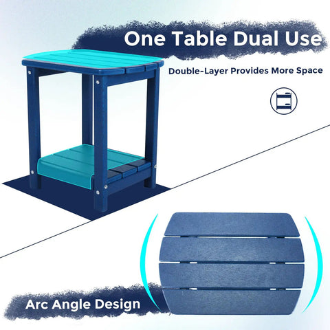 Square Outdoor Side Table With 2-Tier Storage, Weatherproof HDPE End Tables For Backyard Pool Porch Garden Lawn, Arc Design