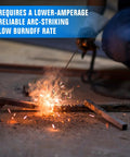 One Eighth Inch Carbon Steel Welding Rods For Stick Electrodes 4.5 Lb Pack Great For All Position Arc Welding On AC Power With Deep Penetration And Smooth Spray Transfer For Pro Welders, arc welding spark
