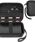 Rugged 2.5 Inch External Hard Drive Case Organizer Box Fits Seagate WD Elements Toshiba Canvio UnionSine Portable HDDs 1TB To 4TB SD Card And USB Drive Holder Box Only showing open interior and SD card slots