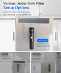 Under Sink Water Filter System 15UB With Faucet installed under kitchen sink, showing connection setup for cold water filtration.