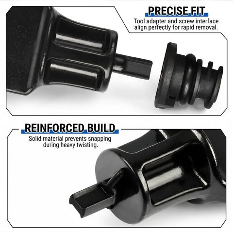 VW And Audi 11 Pack Oil Drain Plug Kit With Removal Tool For 1.8L 2.0L TSI Golf GTI Passat, A3 A4 A5 Q5 Q7 Leakproof Engine Sump Bolt Set That Fits Like A Glove. black oil drain plug and removal tool close-up