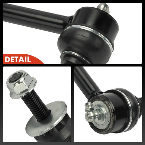 Close-up details of 2 Front Sway Bar Links Stabilizer Bar Links for Ram 2500 3500 2011-2013 4500-5500 2011-2019 and Dodge Ram trucks.