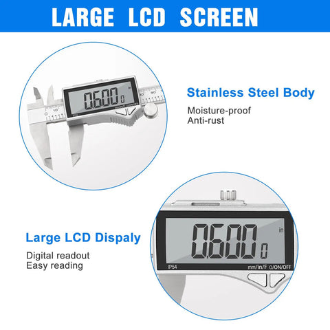 Handy Digital Caliper Measuring Tool Stainless Steel With Large LCD Screen showing 0.0600 reading, 0 To 6 Inch Precision Caliper