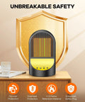 Crank Up The Heat 1500W Space Heater For Your Desk And Office, Portable PTC Ceramic Heater with safety features displayed