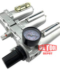 Heavy Duty Three Quarters Inch NPT Industrial Grade Filter Regulator Coalescing Desiccant Dryer System close-up with pressure gauge