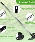 2-In-1 Garden Hoe And Weed Puller Tool With Long Handle For Lawn And Garden, showing 57-inch stainless steel pole and features
