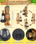 Solar Tiki Statue With Lantern For Outdoor Decor 9.84 Inch Tall Hand Painted Resin Tiki Figurine showcasing front and side views.