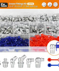 240 Piece SAE Grease Fittings Kit With G1/4 And G1/8 Zerk Fittings, Straight 45 Degree 90 Degree Angled, Color Coded Dust Caps