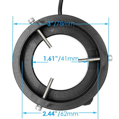USB Powered 96 LED Ring Light for Microscope with Color Temperature Adjustable from 3500K to 7500K Brightness Control from 0 to 100 Percent 5V 4.5W Fits Monocular Binocular Trinocular and Stereo Microscopes and Cameras, 78mm ring mount