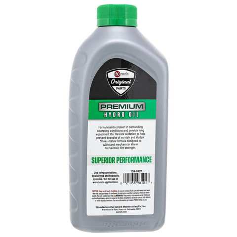 Hydraulic Oil Quart Bottle For Lazer Z And Vantage Mowers Pro Grade, Compatible With Lazer Z AS E S X Z Series And Vantage ARX SAR Models, 1 Quart Replacement Part 109-9828 Genuine OEM Style Lubricant, gray bottle with green cap and label