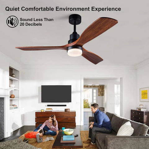 Boss 52 Inch Ceiling Fan With Light Wood Finish Three Blade Design in modern living room with family