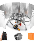 High Output Windproof Camp Stove For Outdoor Cooking With Windscreen Piezo Ignition Fuel Canister Adapter Carry Case Portable Collapsible Stove Burner For Backpacking Hiking And Picnics