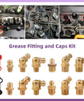 All In One SAE And Metric Brass Grease Nipple Kit With Caps 156 Pcs Hydraulic Fittings Set for Lubrication and tools in use