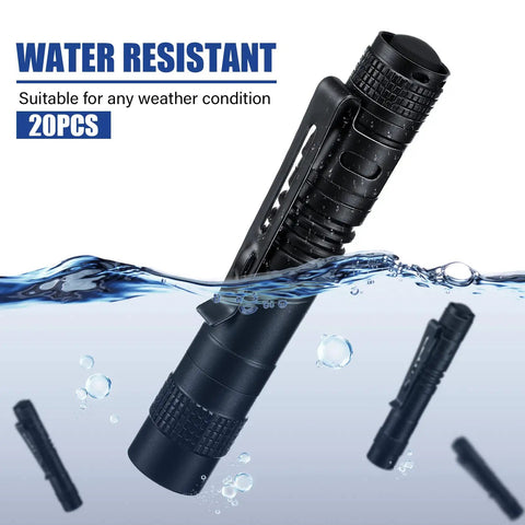 20 Pack Mini Pen Light LED Flashlights With Clip Pocket Size Slim Handheld Torches 3.54 Inch Black Battery Not Included