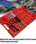 Premium 48 Pcs Steel Thread Chaser Set With Taps Dies And Files For Fixing Damaged Threads Fast On Car Bike Home DIY Projects Like A Pro. red case with steel taps dies and thread files