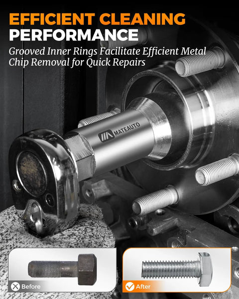 Axle Spindle Rethreading Kit For Mechanics, 16 Piece Precision Restorer Master Repair Set with installed thread chaser