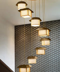 Killer Large Bamboo Ceiling Pendant Light With Eight Warm Hanging Fixtures For Staircases And Grand Foyers Adjustable Drop Wire Rustic Wooden Shade Sweet Vibe Home Decor Upgrade, featuring eight illuminated shades.