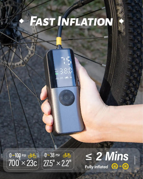 Must Have Portable Bike Pump With Digital Gauge Inflates To 150 Psi, Automatically Stops At Set Pressure, Perfect For Road, Mountain, E-Bike And Motorcycle, Fits Presta Schrader And Dunlop Valves, LCD Readout