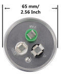 Top view of Beefy 50/3 UF Dual Run Start Capacitor for Condenser ACs showing three terminals and diameter measurement