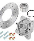 Heavy Duty Rear Wheel Hub Bearing And Brake Rotor Studs Replacement Kit For Polaris RZR Sportsman ACE Ranger ATV UTV 2006 Plus parts including rotor, bearing, hub, bolts, and clips.