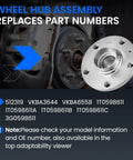 Rear Wheel Bearing And Hub Assembly For Audi And Volkswagen Cars With ABS 5 Lug 2 Pack displayed next to installed view