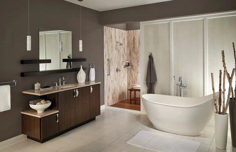 Modern bathroom with freestanding tub and 24 Inch Grab Bar With Concealed Mounting In Venetian Bronze Stainless Steel