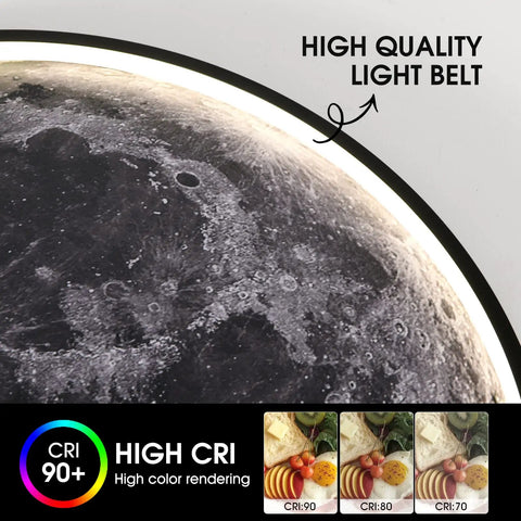 Moon Design Flush Mount Led Ceiling Light Fixture With Remote Dope Vibe Dimmable 50W, moonlight pattern and CRI display