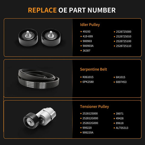 High Performance Serpentine Belt Tensioner And Idler Pulley Kit For Hyundai Sonata 2006 To 2010 And Kia Forte 2010 To 2013 With Perfect Fitment, replace OE parts