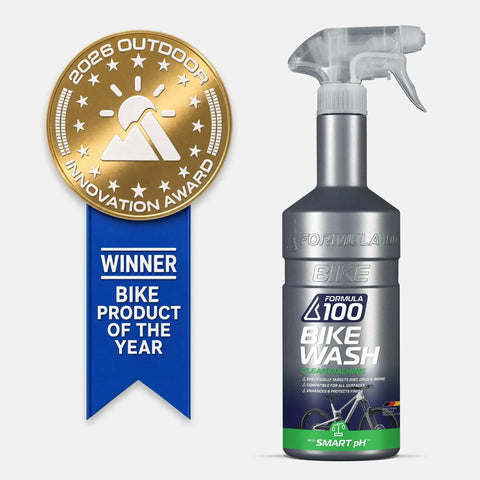 All Purpose Bike Wash Gel For Bicycles And E-Bikes That Lifts Dirt And Grime From All Surfaces, No Run Formula Keeps Your Finish Shiny, Dries Clean, And Makes Next Washes Faster And Easier, Great For Brakes, Drivetrain, And Wheels. spray bottle with award ribbon