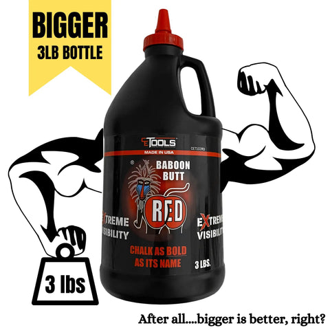 Three Pound Baboon Butt Red Extreme Visibility Marking Chalk 3 lb bottle with strong handle for construction and outdoor use