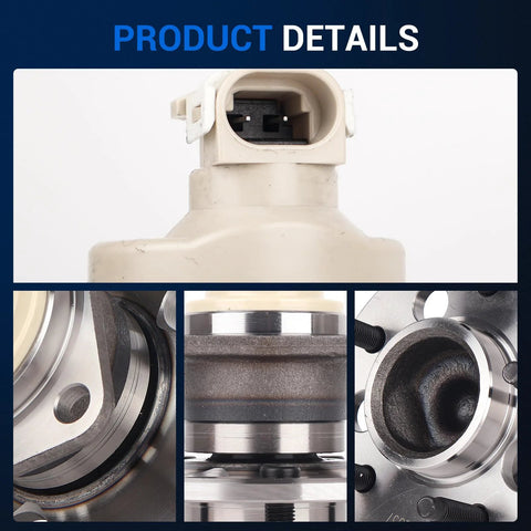 Details of 512357 Rear Wheel Hub Bearing Assembly, featuring ABS connector and close-up views of bearing surface and flange.